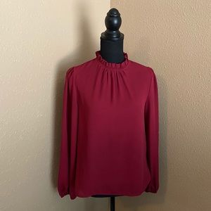 Maroon High-Neck Blouse Vintage Inspired